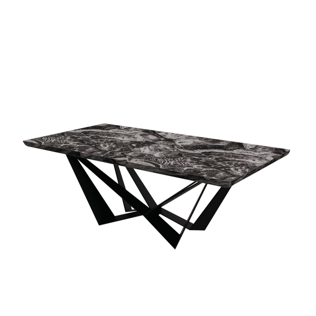 Mix & Match Rectangular Marble Dining Table with Winola Black Metal Base (2.1m x 1.1m)