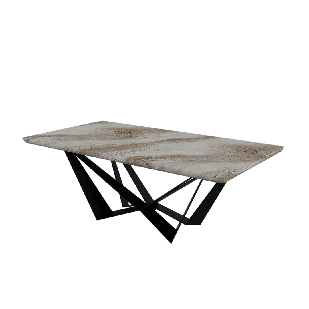 Mix & Match Rectangular Marble Dining Table with Winola Black Metal Base (2.1m x 1.1m)