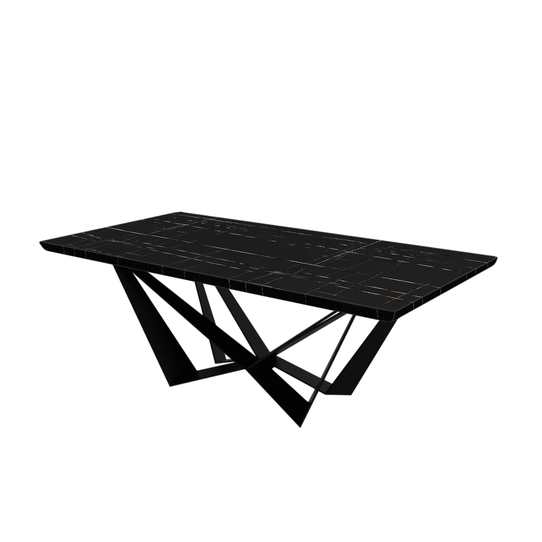 Mix & Match Rectangular Marble Dining Table with Winola Black Metal Base (2.1m x 1.1m)