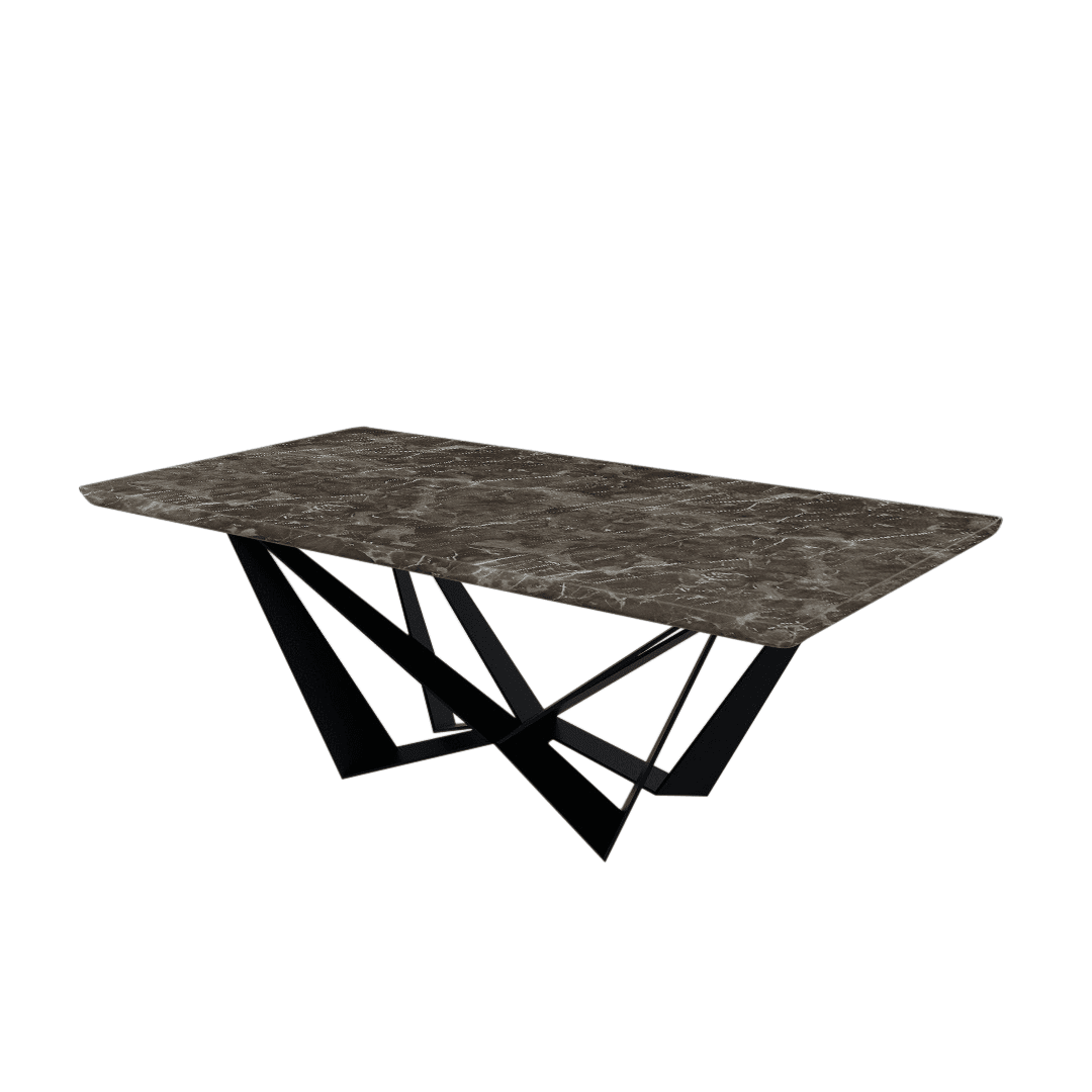 Mix & Match Rectangular Marble Dining Table with Winola Black Metal Base (2.1m x 1.1m)