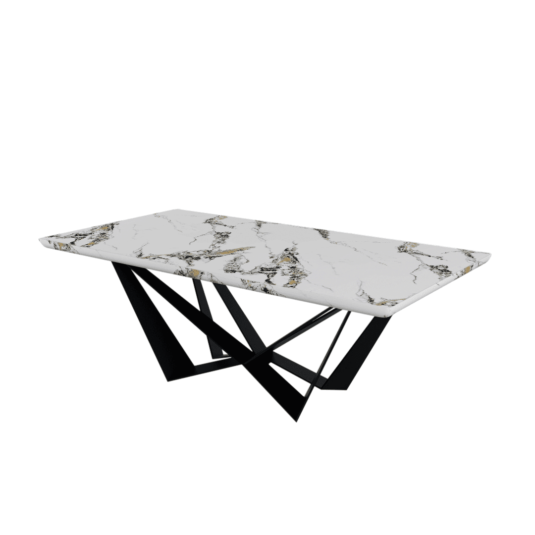 Mix & Match Rectangular Marble Dining Table with Winola Black Metal Base (2.1m x 1.1m)