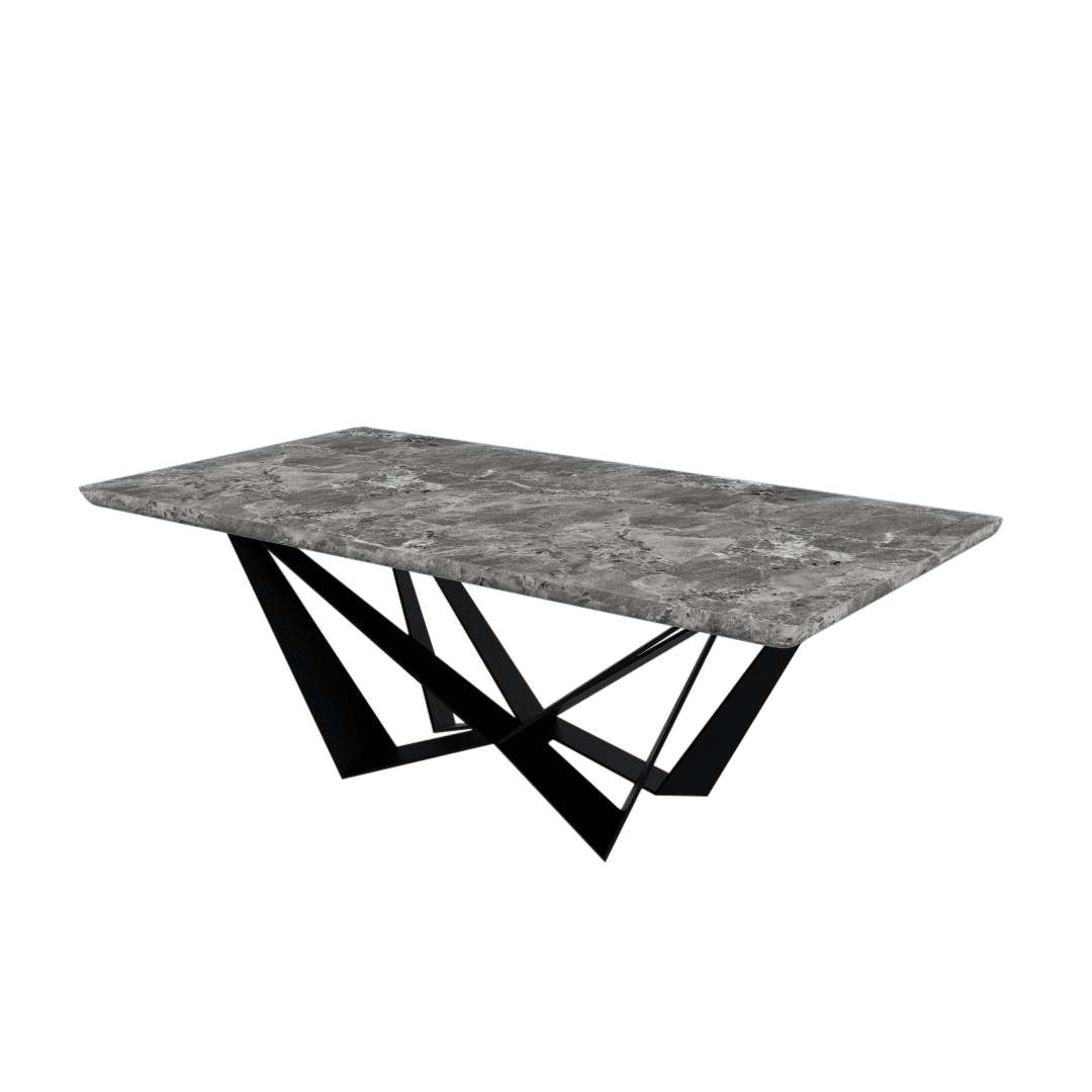 Mix & Match Rectangular Marble Dining Table with Winola Black Metal Base (2.1m x 1.1m)