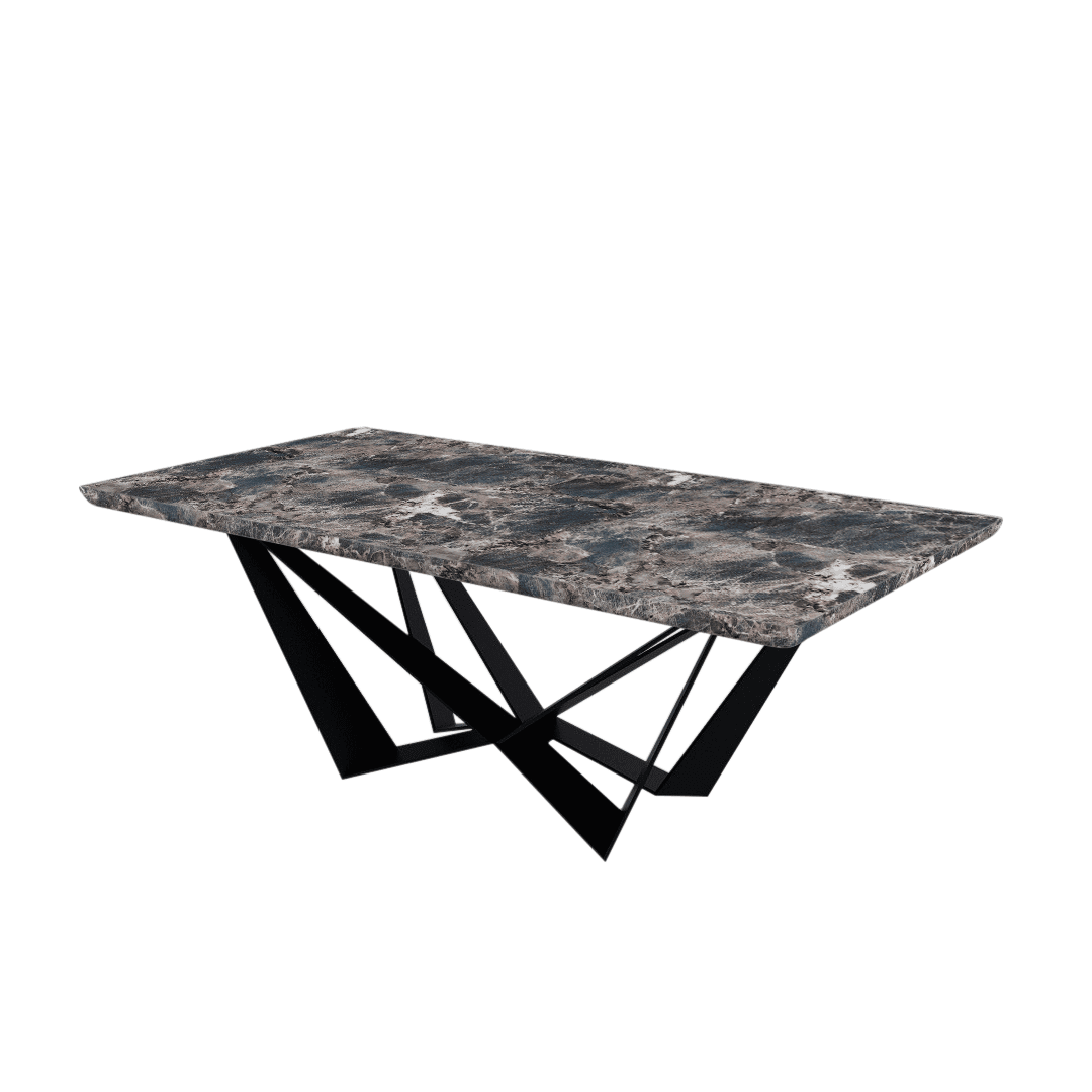 Mix & Match Rectangular Marble Dining Table with Winola Black Metal Base (2.1m x 1.1m)