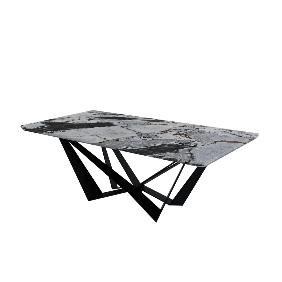 Mix & Match Rectangular Marble Dining Table with Winola Black Metal Base (2.1m x 1.1m)