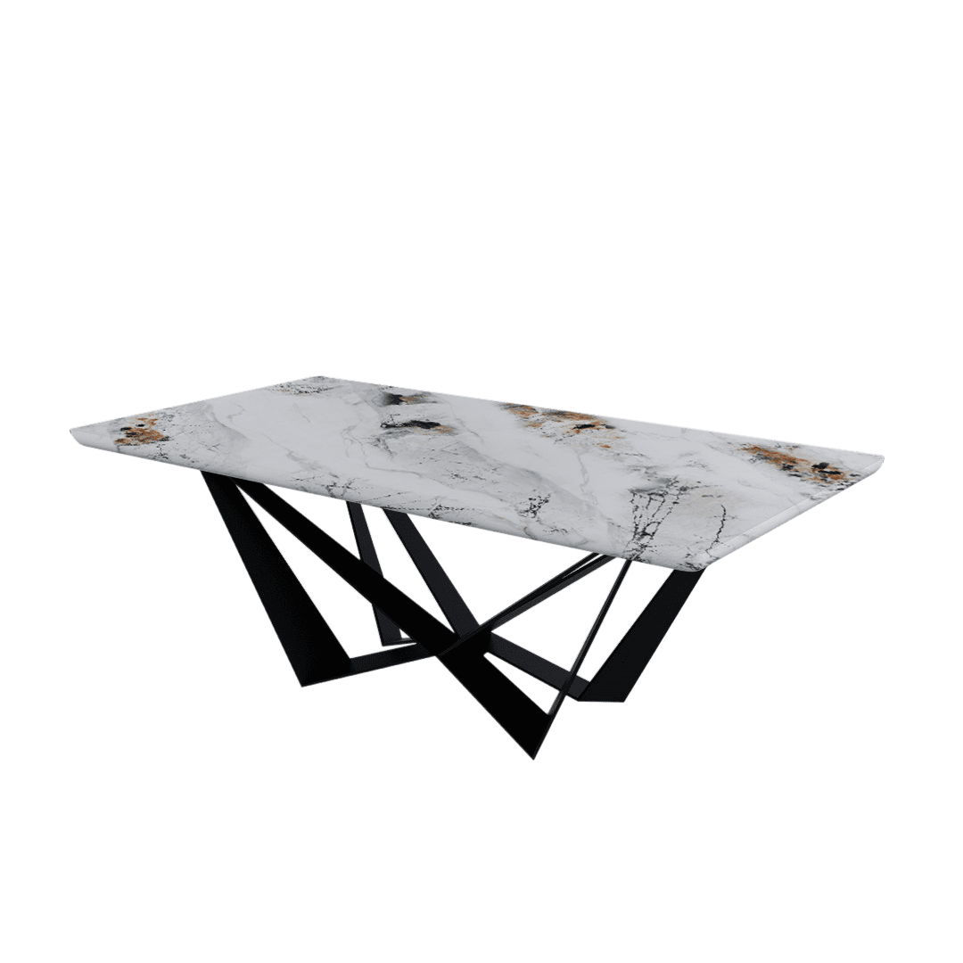 Mix & Match Rectangular Marble Dining Table with Winola Black Metal Base (2.1m x 1.1m)
