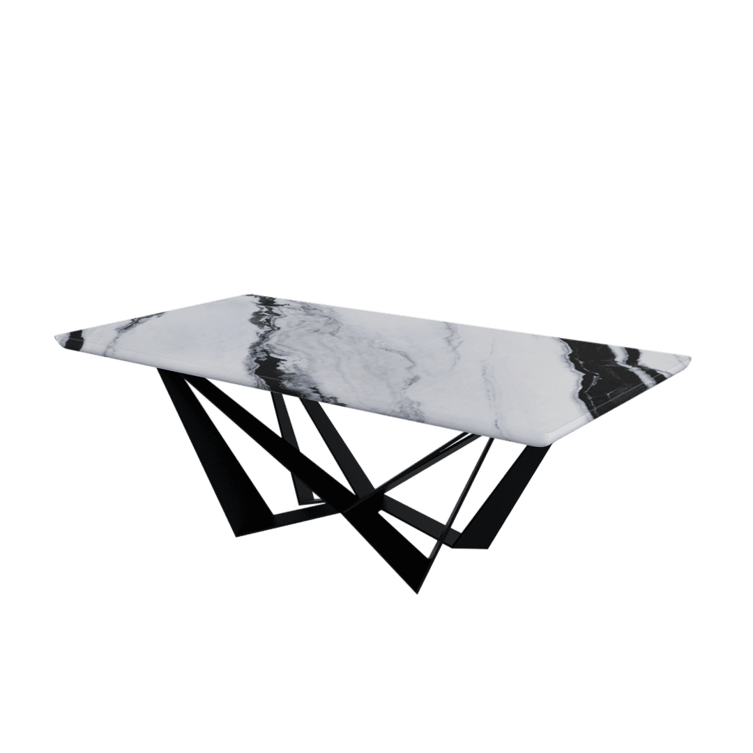 Mix & Match Rectangular Marble Dining Table with Winola Black Metal Base (2.1m x 1.1m)