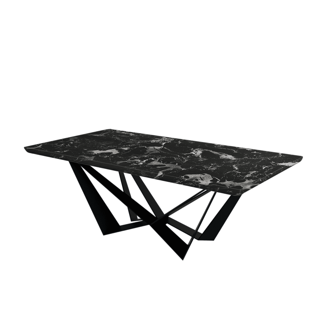 Mix & Match Rectangular Marble Dining Table with Winola Black Metal Base (2.1m x 1.1m)