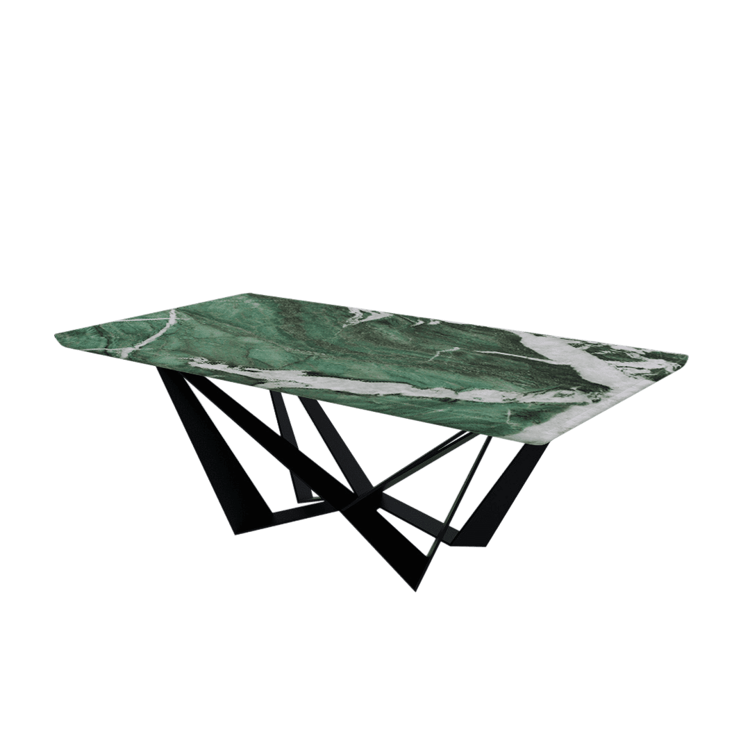 Mix & Match Rectangular Marble Dining Table with Winola Black Metal Base (2.1m x 1.1m)