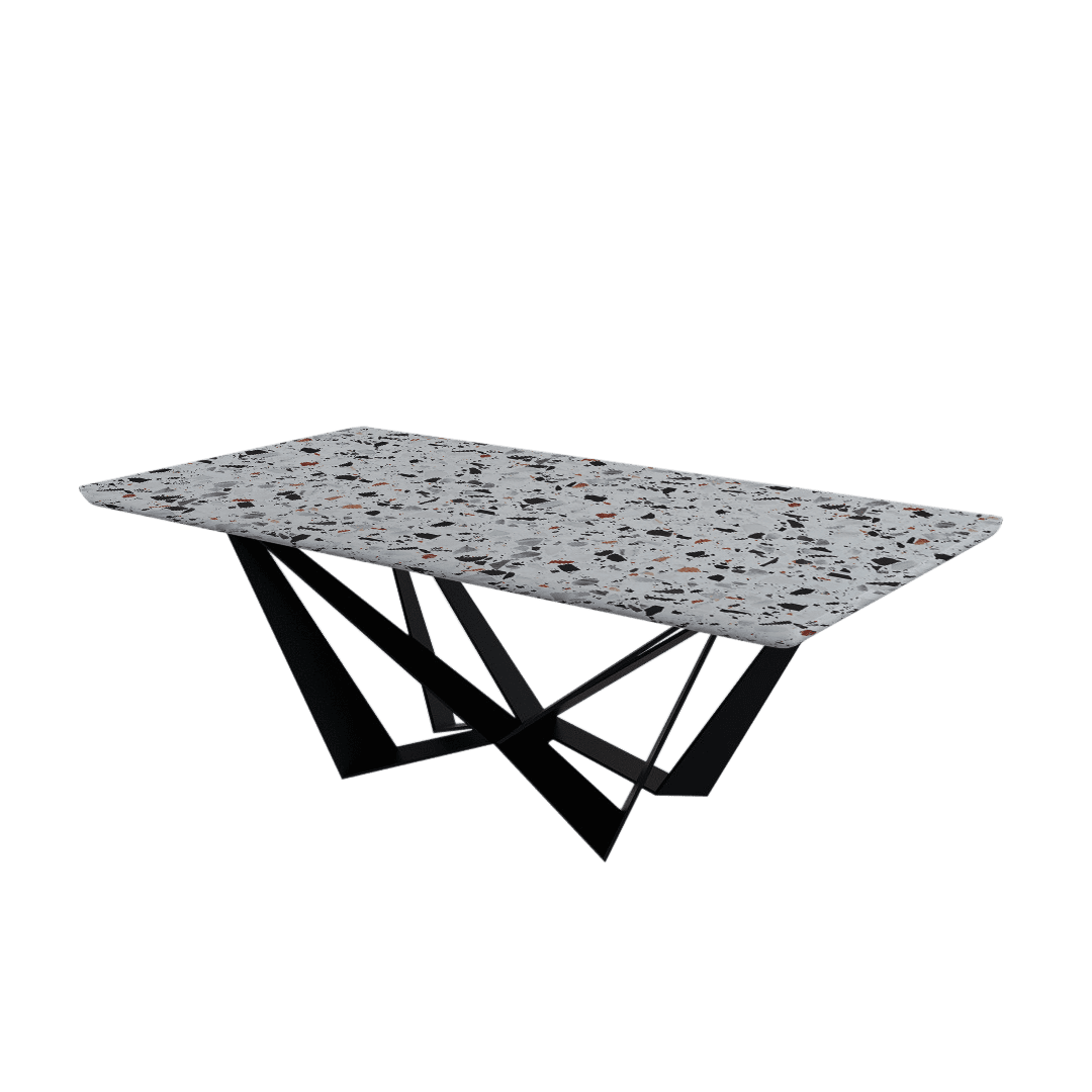 Mix & Match Rectangular Marble Dining Table with Winola Black Metal Base (2.1m x 1.1m)