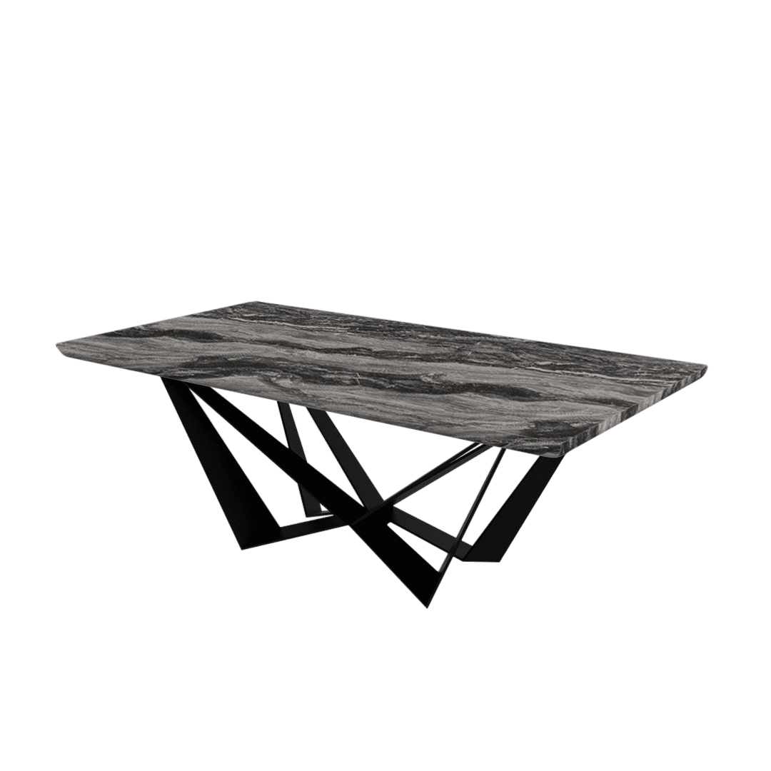 Mix & Match Rectangular Marble Dining Table with Winola Black Metal Base (2.1m x 1.1m)