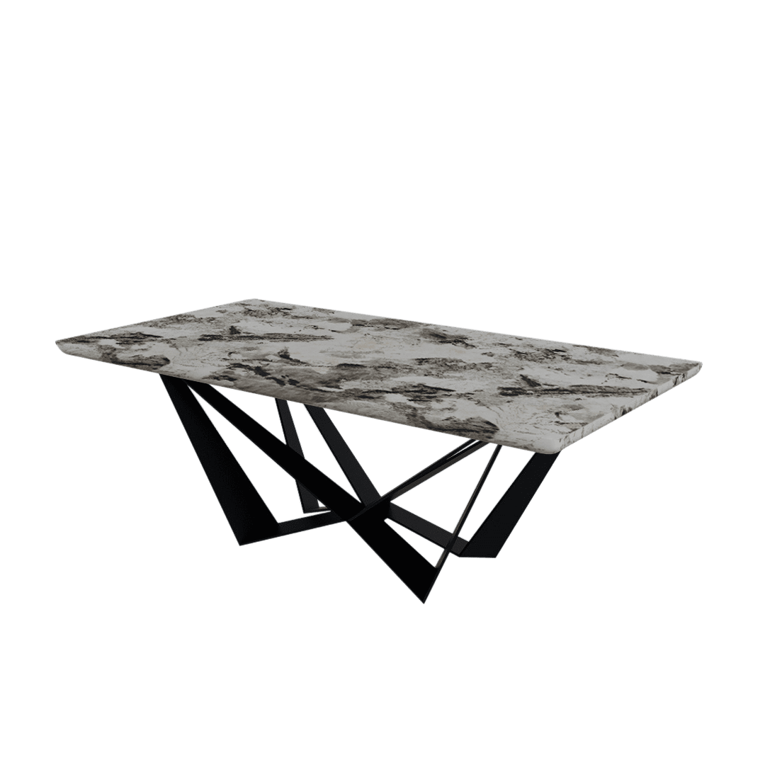 Mix & Match Rectangular Marble Dining Table with Winola Black Metal Base (2.1m x 1.1m)
