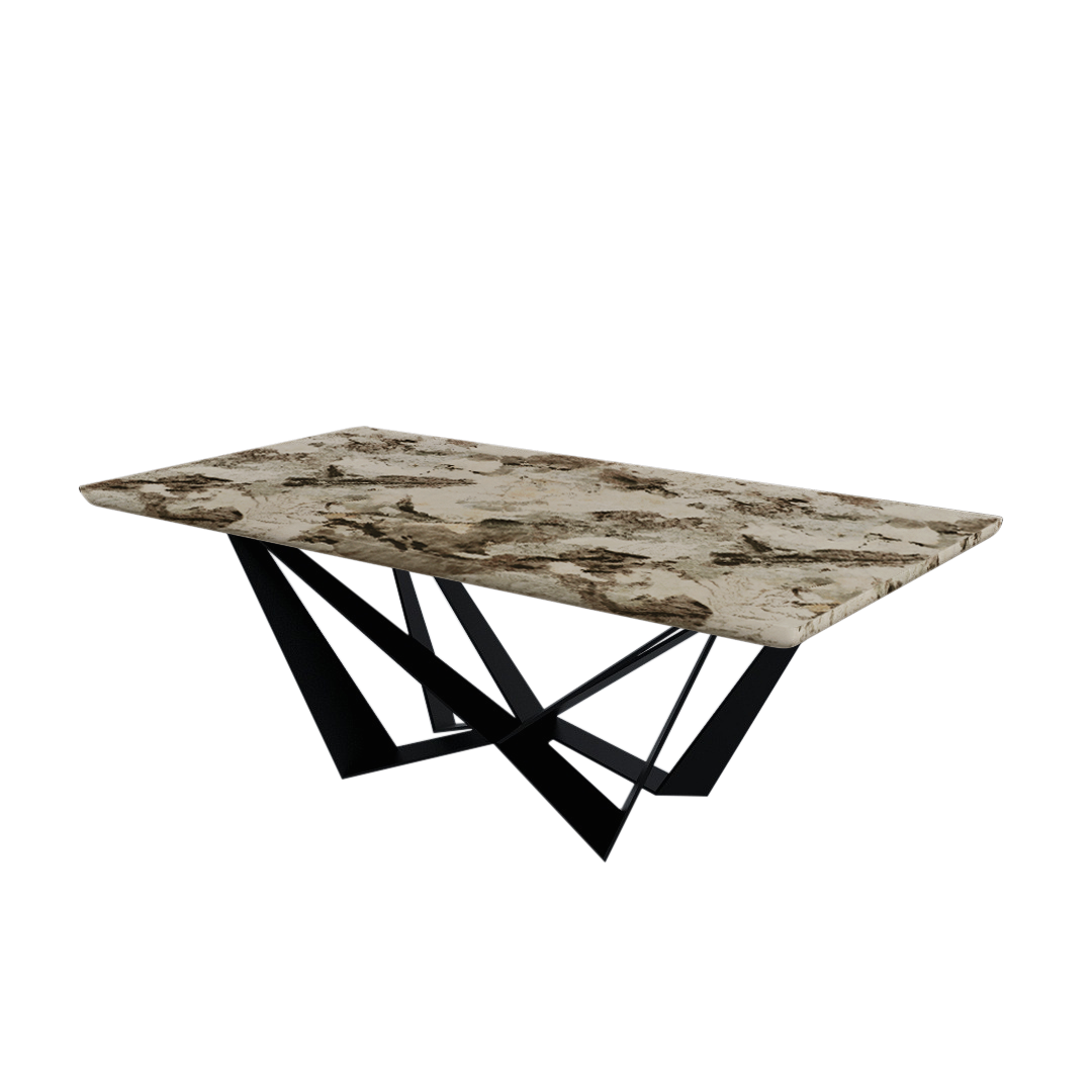 Mix & Match Rectangular Marble Dining Table with Winola Black Metal Base (2.1m x 1.1m)