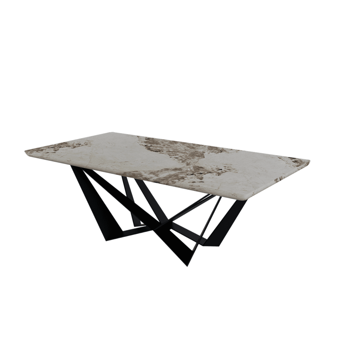 Mix & Match Rectangular Marble Dining Table with Winola Black Metal Base (2.1m x 1.1m)