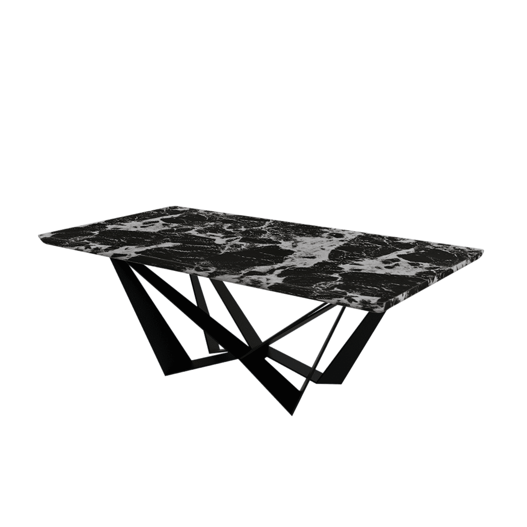 Mix & Match Rectangular Marble Dining Table with Winola Black Metal Base (2.1m x 1.1m)
