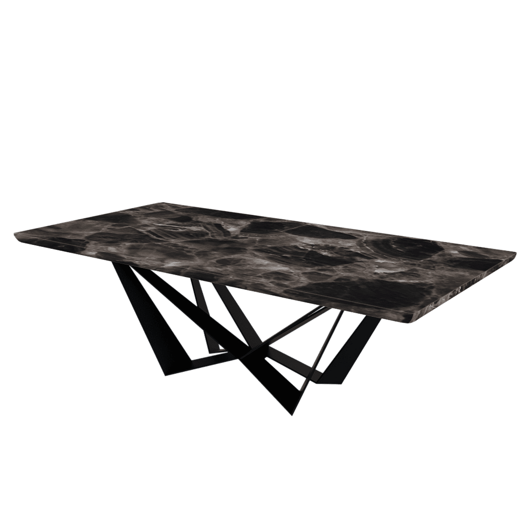 Mix & Match Rectangular Marble Dining Table with Winola Black Metal Base (2.4m x 1.2m)