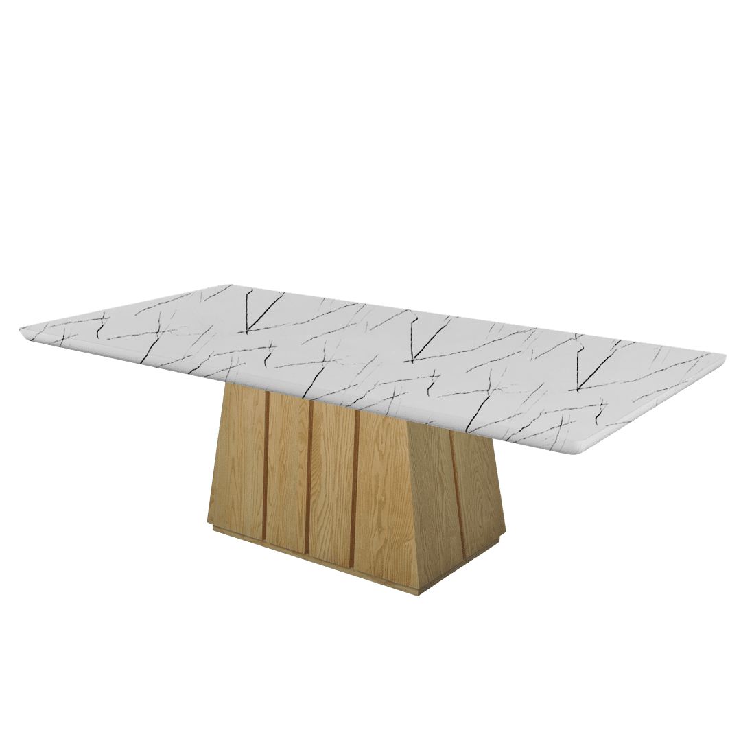 Mix & Match Rectangular Marble Dining Table with Cora Ash Wood Base (2.4m x 1.2m)