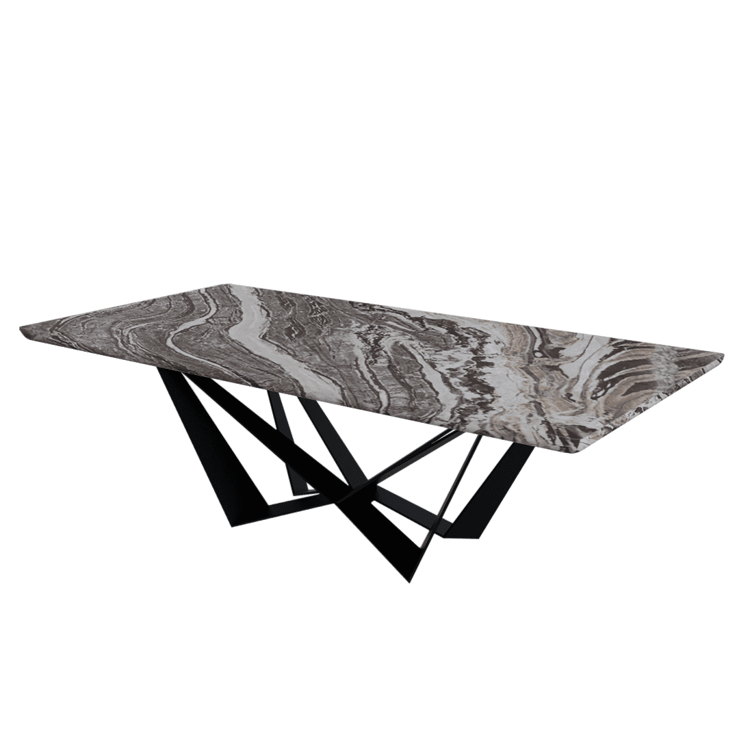 Mix & Match Rectangular Marble Dining Table with Winola Black Metal Base (2.4m x 1.2m)