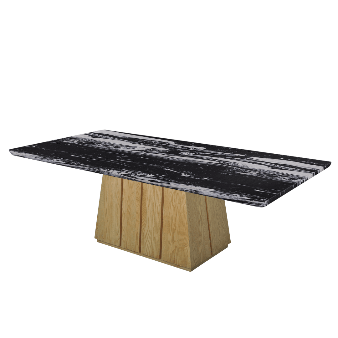 Mix & Match Rectangular Marble Dining Table with Cora Ash Wood Base (2.4m x 1.2m)
