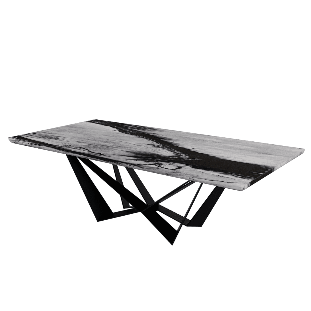 Mix & Match Rectangular Marble Dining Table with Winola Black Metal Base (2.4m x 1.2m)