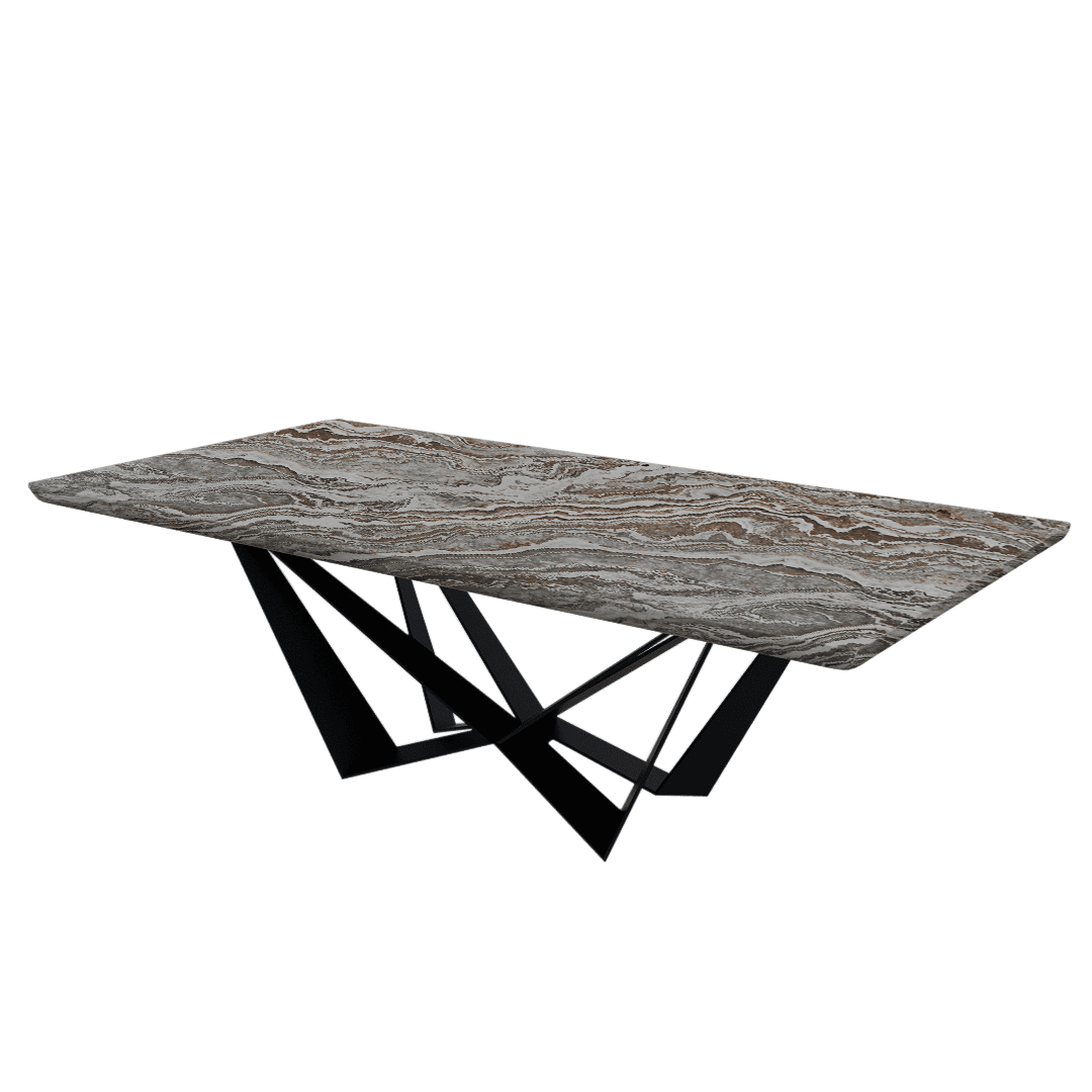 Mix & Match Rectangular Marble Dining Table with Winola Black Metal Base (2.4m x 1.2m)