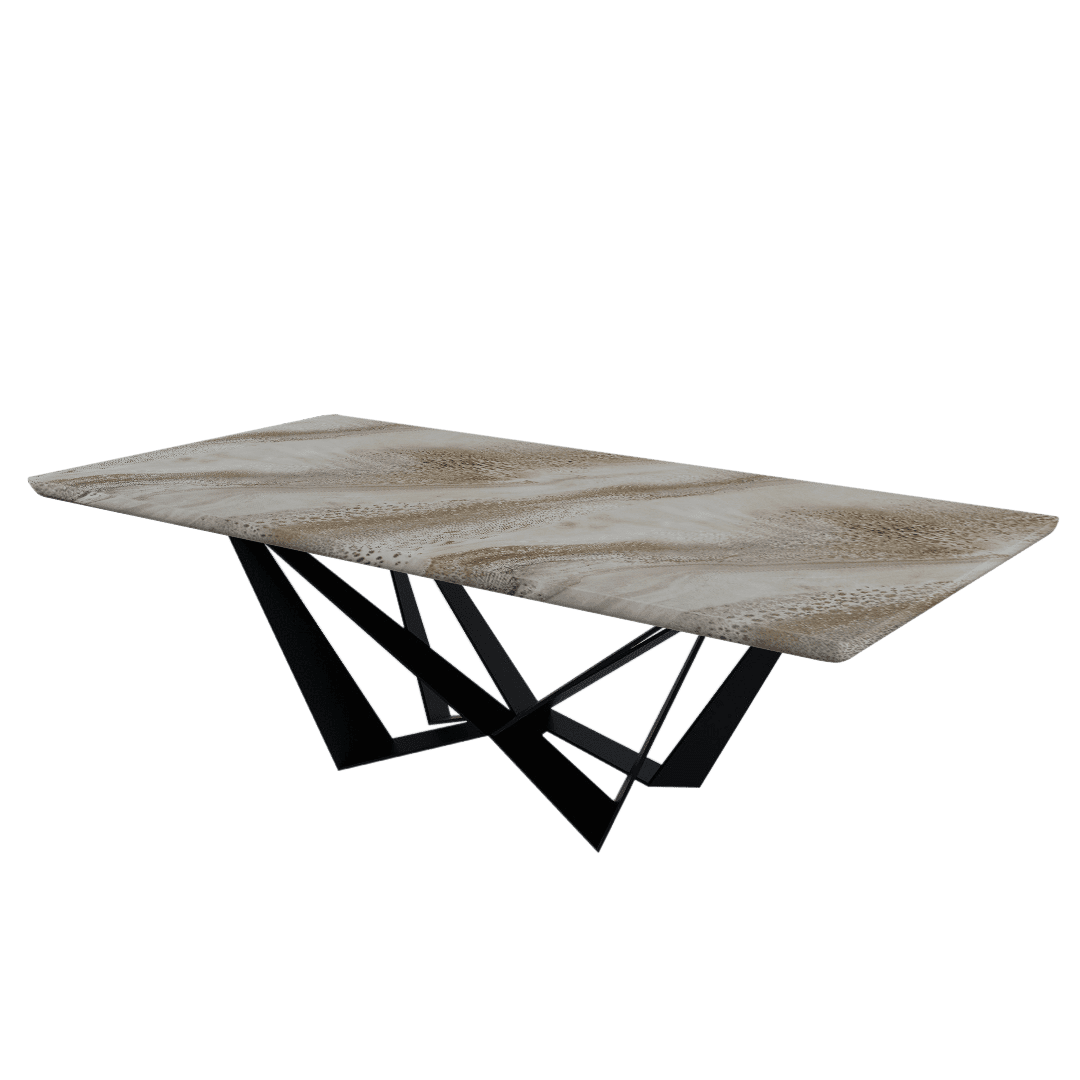 Mix & Match Rectangular Marble Dining Table with Winola Black Metal Base (2.4m x 1.2m)