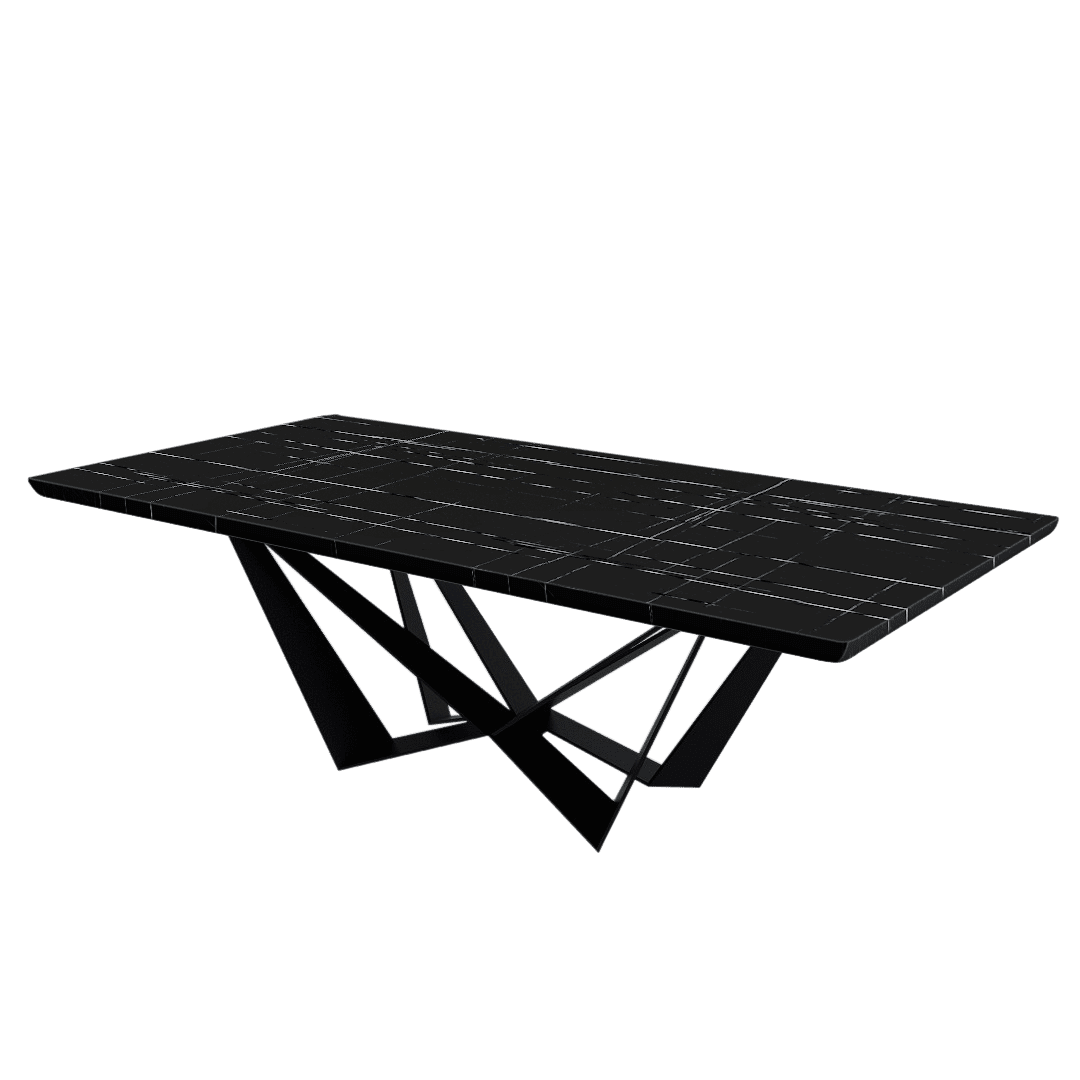 Mix & Match Rectangular Marble Dining Table with Winola Black Metal Base (2.4m x 1.2m)