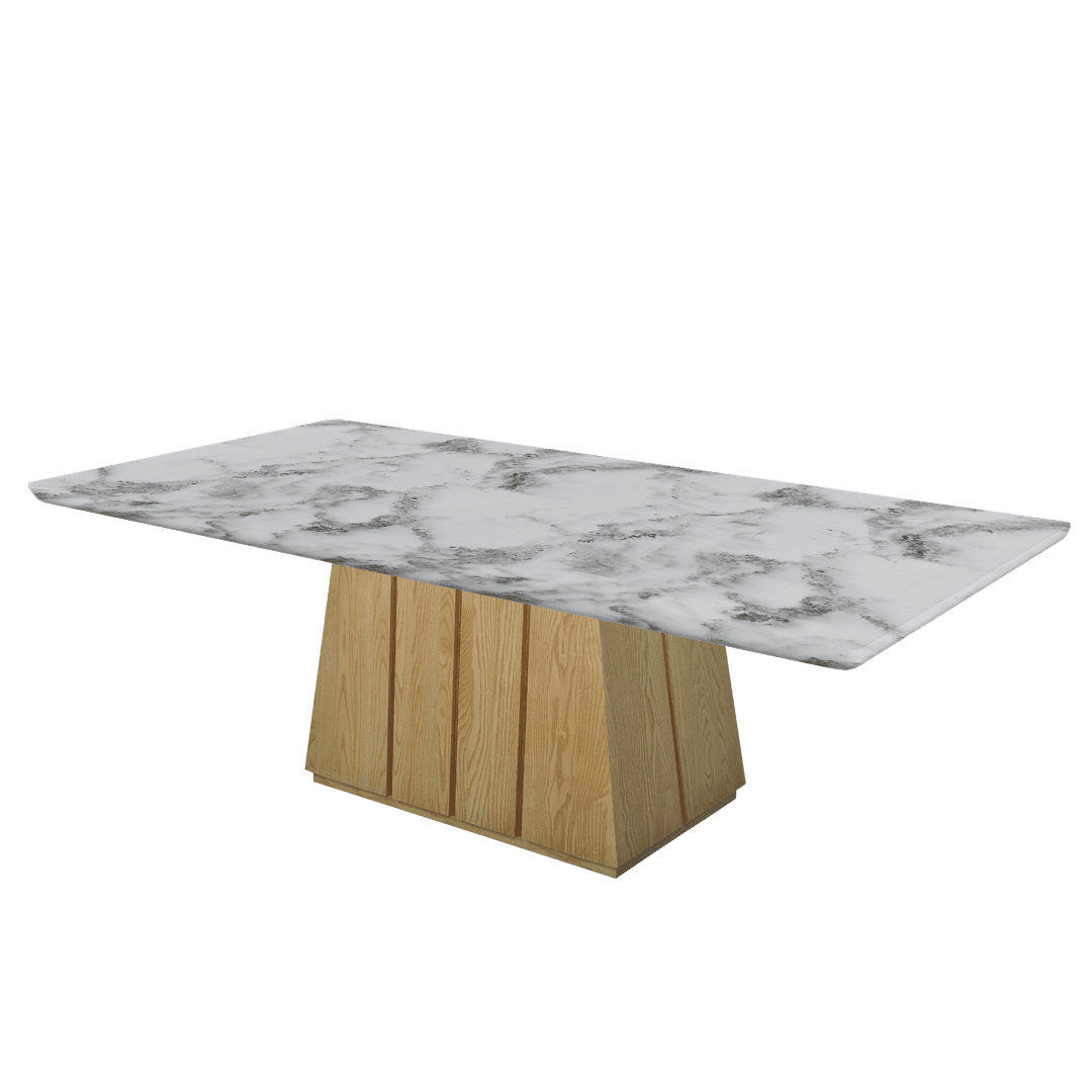 Mix & Match Rectangular Marble Dining Table with Cora Ash Wood Base (2.4m x 1.2m)