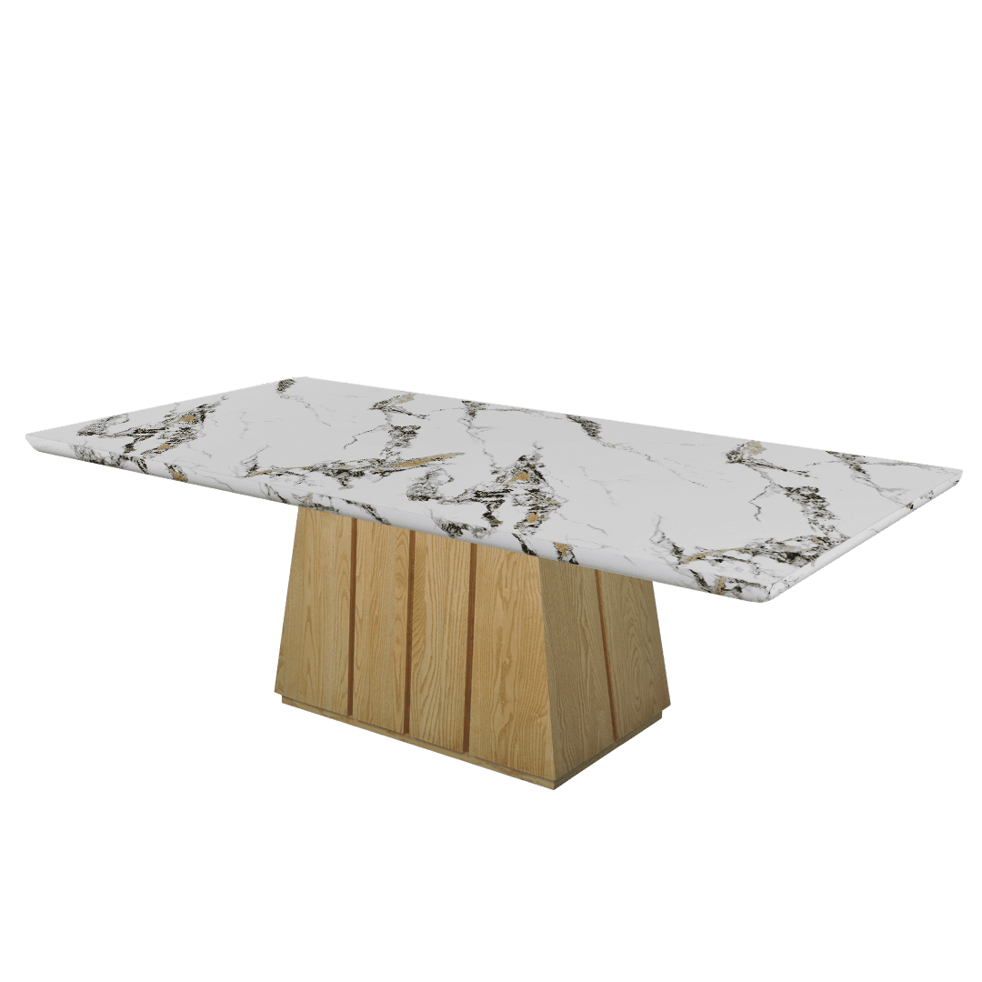 Mix & Match Rectangular Marble Dining Table with Cora Ash Wood Base (2.4m x 1.2m)