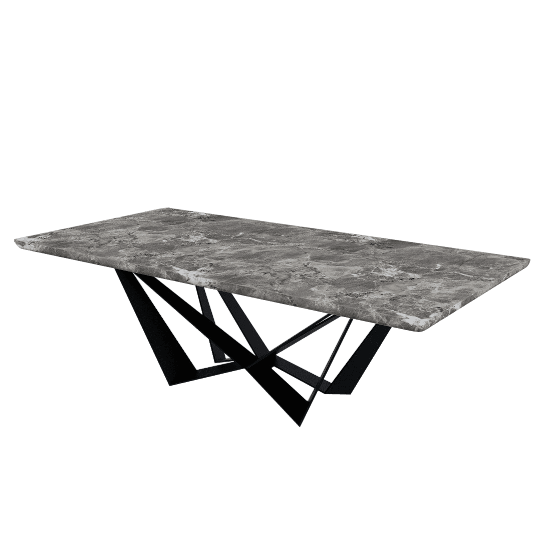 Mix & Match Rectangular Marble Dining Table with Winola Black Metal Base (2.4m x 1.2m)