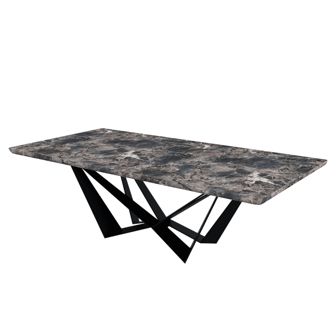 Mix & Match Rectangular Marble Dining Table with Winola Black Metal Base (2.4m x 1.2m)
