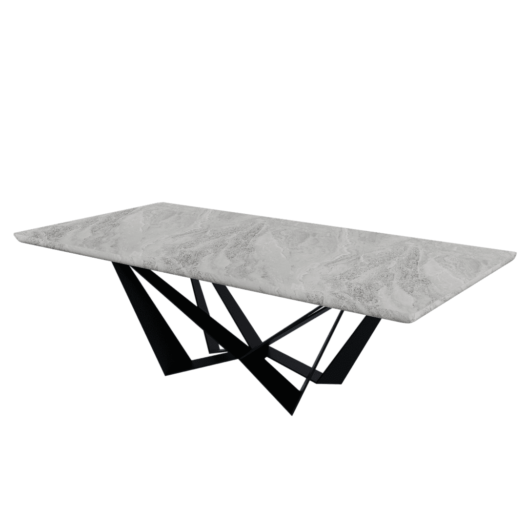 Mix & Match Rectangular Marble Dining Table with Winola Black Metal Base (2.4m x 1.2m)