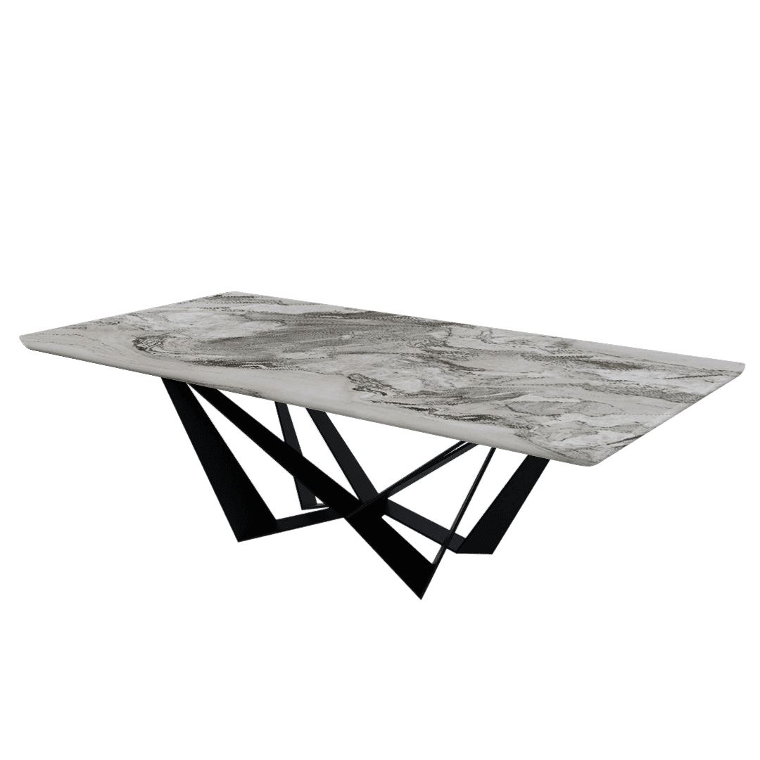 Mix & Match Rectangular Marble Dining Table with Winola Black Metal Base (2.4m x 1.2m)