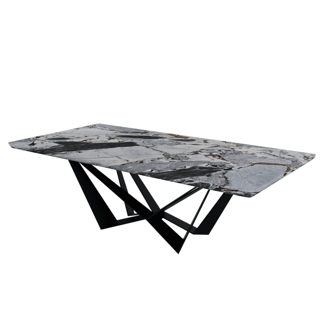 Mix & Match Rectangular Marble Dining Table with Winola Black Metal Base (2.4m x 1.2m)