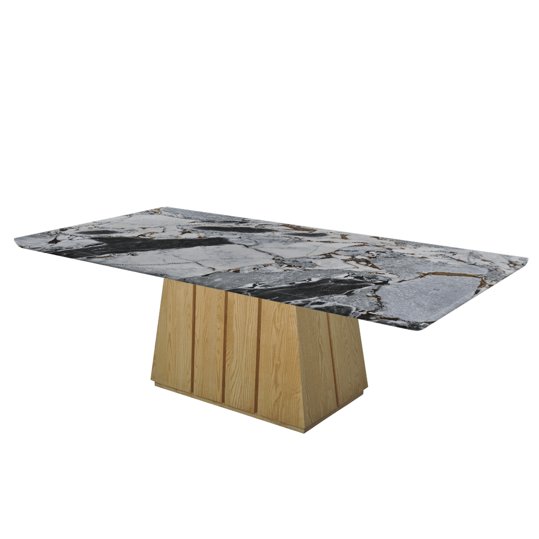 Mix & Match Rectangular Marble Dining Table with Cora Ash Wood Base (2.4m x 1.2m)