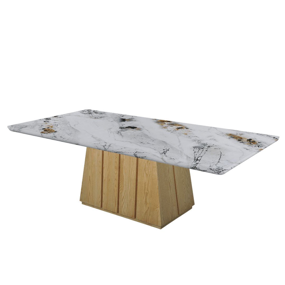 Mix & Match Rectangular Marble Dining Table with Cora Ash Wood Base (2.4m x 1.2m)