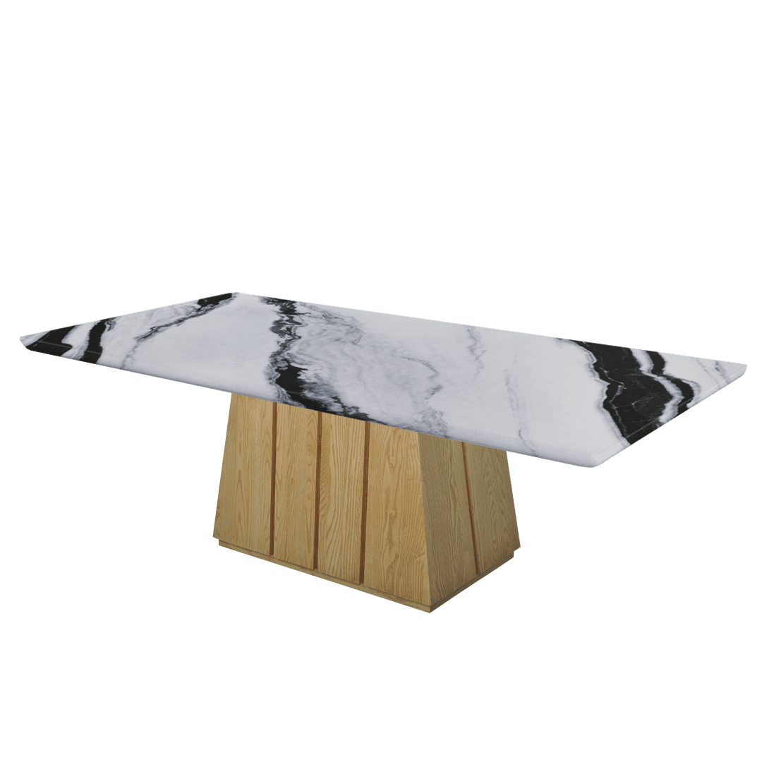 Mix & Match Rectangular Marble Dining Table with Cora Ash Wood Base (2.4m x 1.2m)