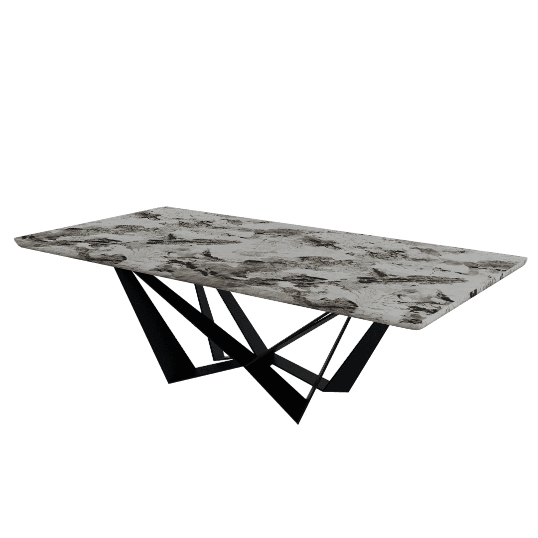 Mix & Match Rectangular Marble Dining Table with Winola Black Metal Base (2.4m x 1.2m)