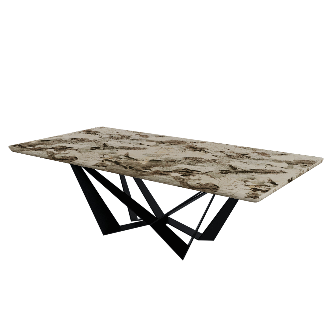 Mix & Match Rectangular Marble Dining Table with Winola Black Metal Base (2.4m x 1.2m)