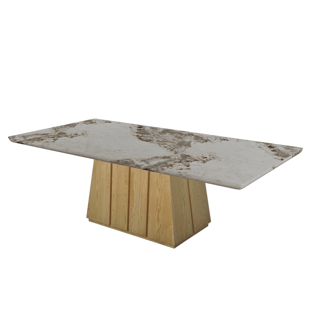 Mix & Match Rectangular Marble Dining Table with Cora Ash Wood Base (2.4m x 1.2m)