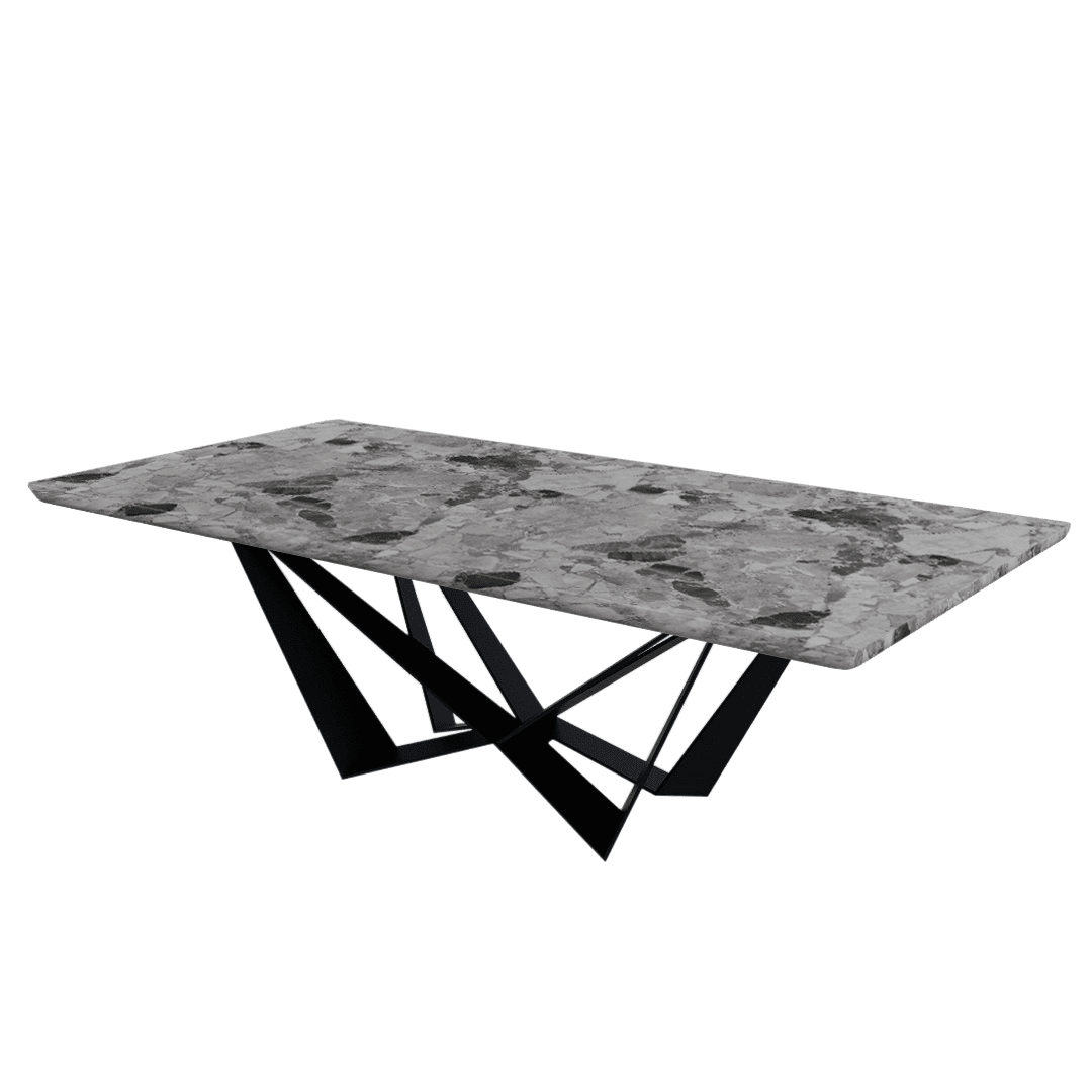 Mix & Match Rectangular Marble Dining Table with Winola Black Metal Base (2.4m x 1.2m)