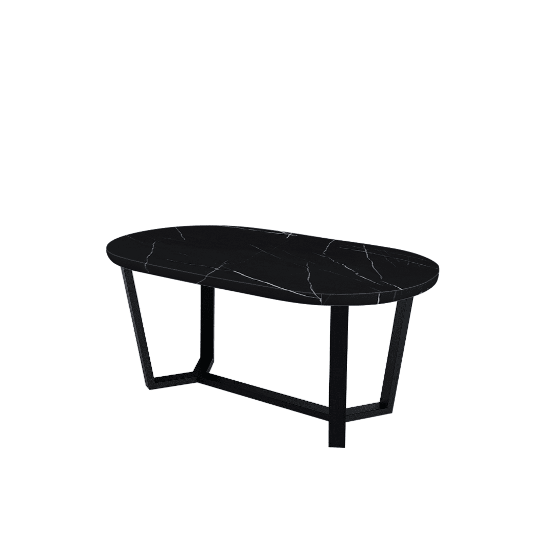 Mix & Match Rectangular Marble Dining Table with Shaun Black Metal Base (1.8m x 1.0m)