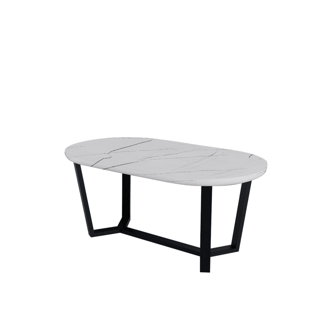 Mix & Match Rectangular Marble Dining Table with Shaun Black Metal Base (1.8m x 1.0m)