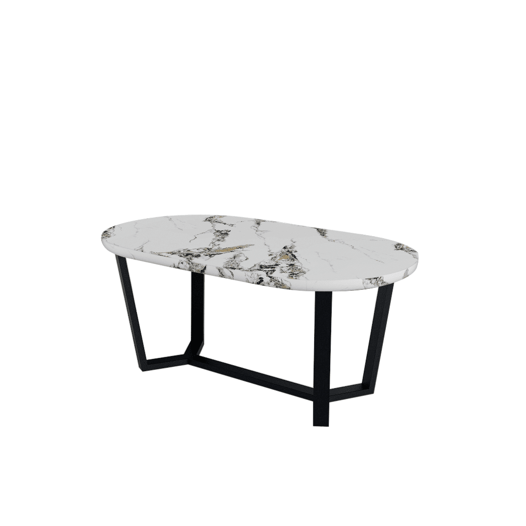 Mix & Match Rectangular Marble Dining Table with Shaun Black Metal Base (1.8m x 1.0m)