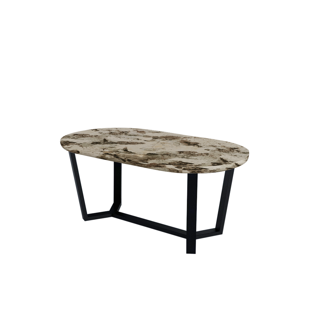Mix & Match Rectangular Marble Dining Table with Shaun Black Metal Base (1.8m x 1.0m)