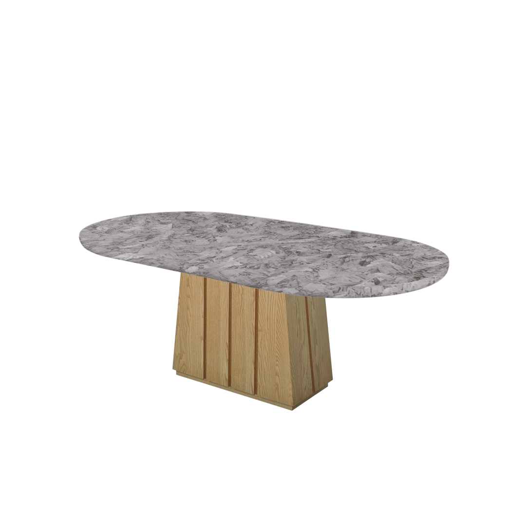 Mix & Match Oval Shaped Marble Dining Table with Cora Ash Wood Base (2.1m x 1.1m)