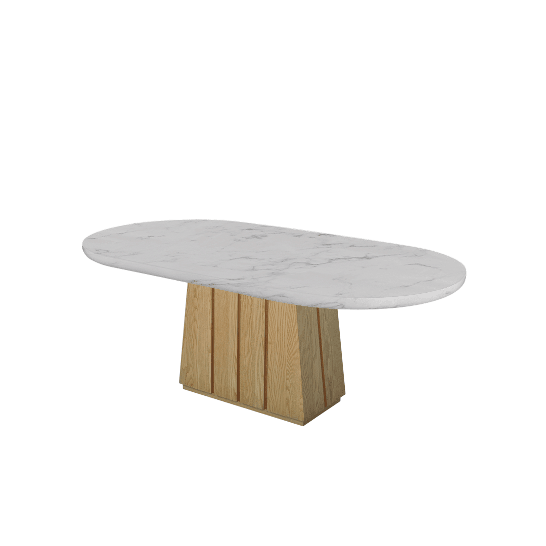Mix & Match Oval Shaped Marble Dining Table with Cora Ash Wood Base (2.1m x 1.1m)