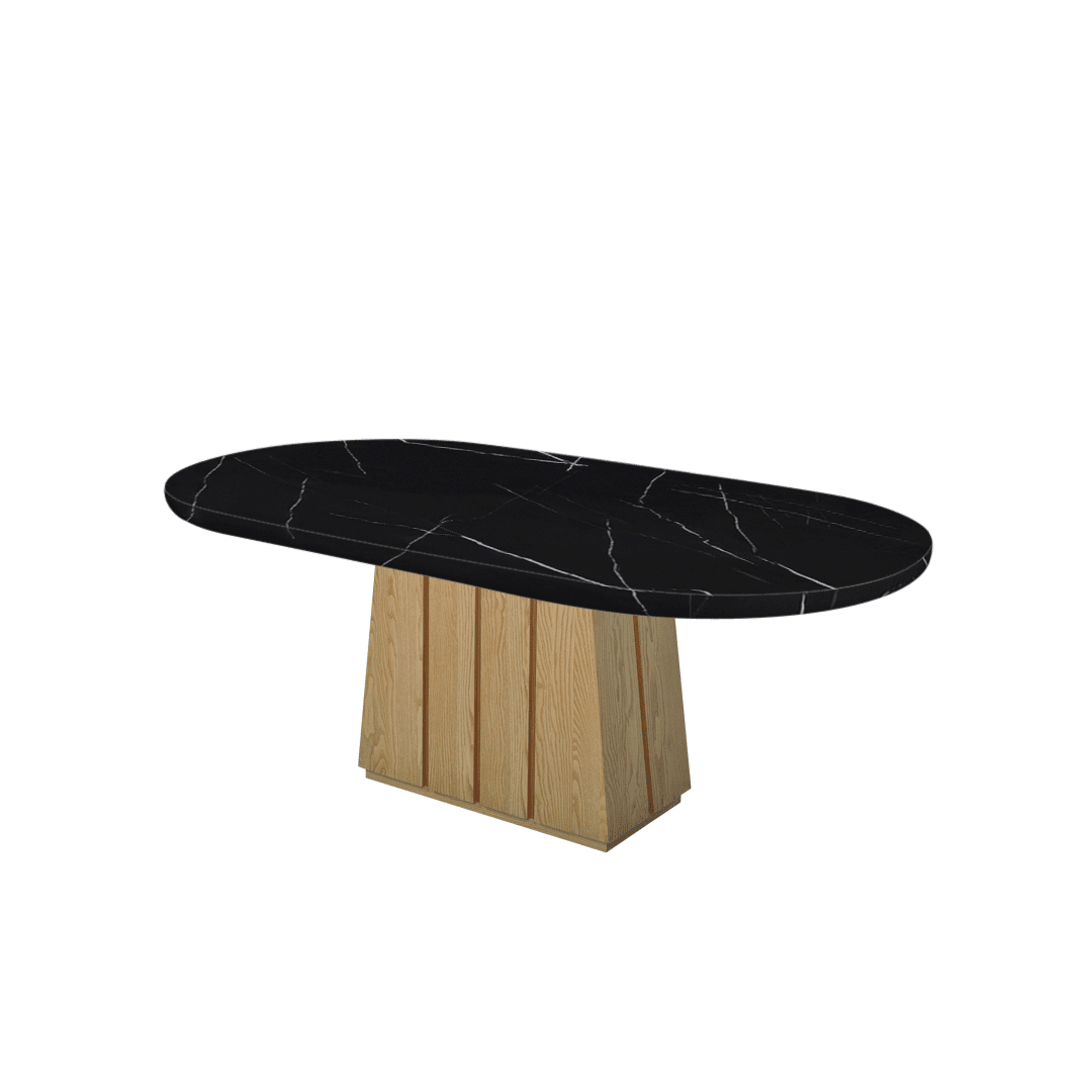Mix & Match Oval Shaped Marble Dining Table with Cora Ash Wood Base (2.1m x 1.1m)