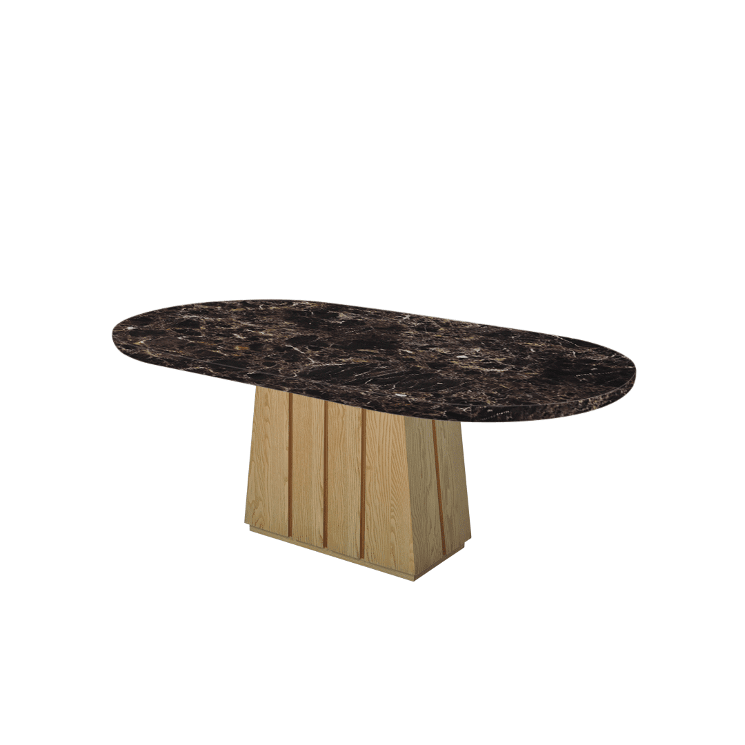 Mix & Match Oval Shaped Marble Dining Table with Cora Ash Wood Base (2.1m x 1.1m)