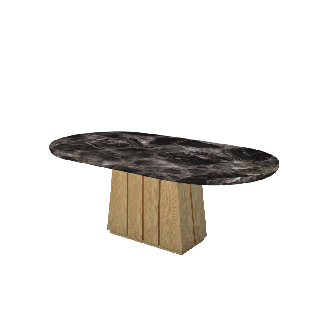 Mix & Match Oval Shaped Marble Dining Table with Cora Ash Wood Base (2.1m x 1.1m)