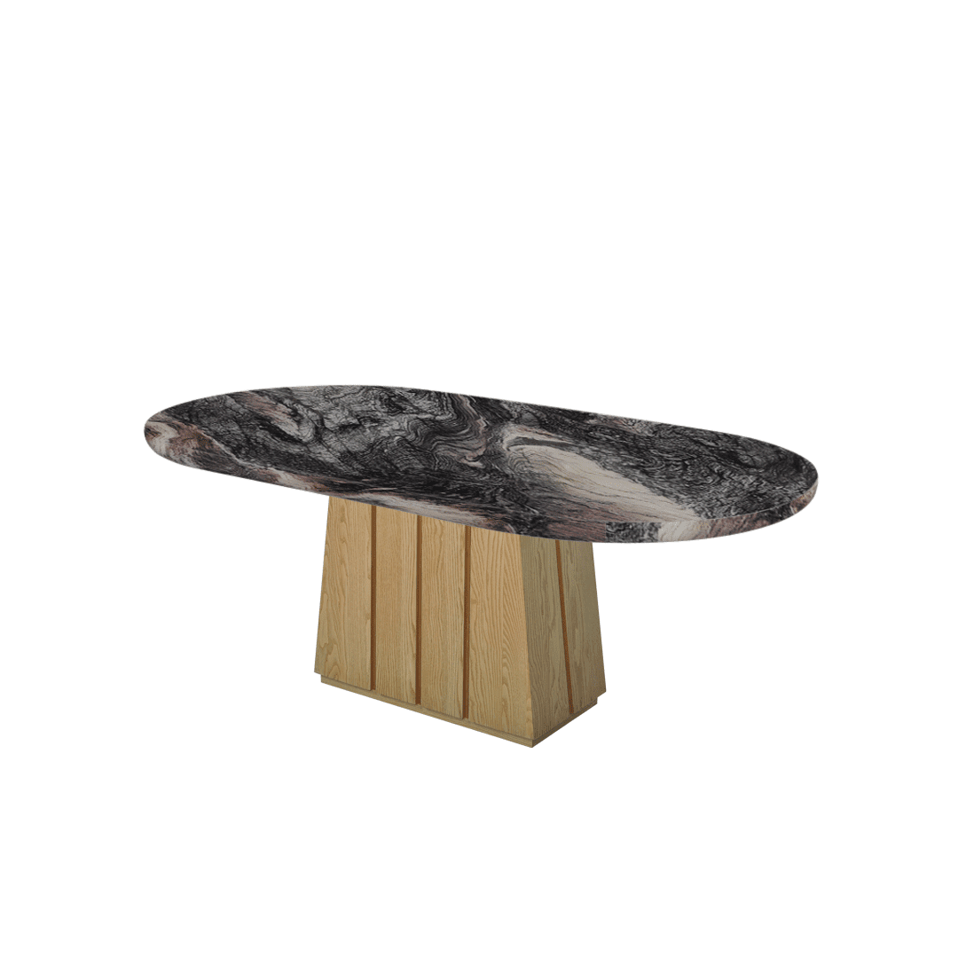 Mix & Match Oval Shaped Marble Dining Table with Cora Ash Wood Base (2.1m x 1.1m)